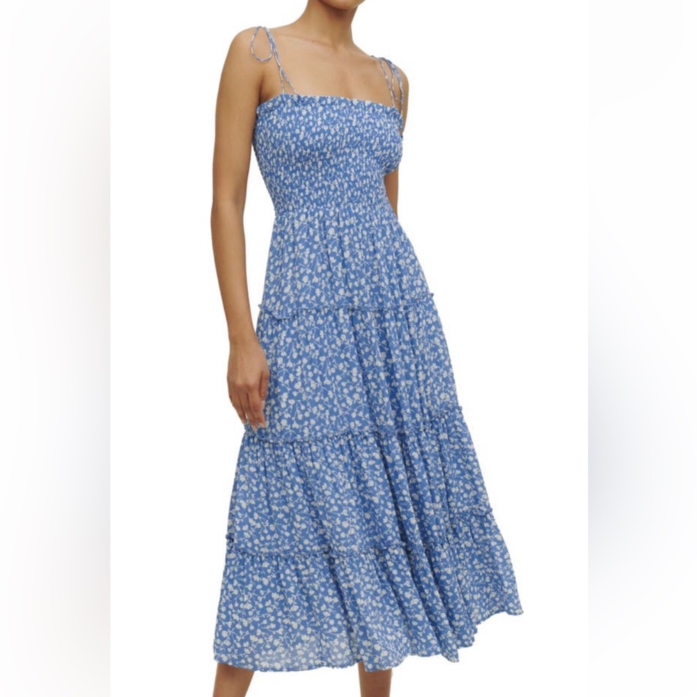 Reformation Nira Floral Print Smocked Tiered Maxi Dress - Small